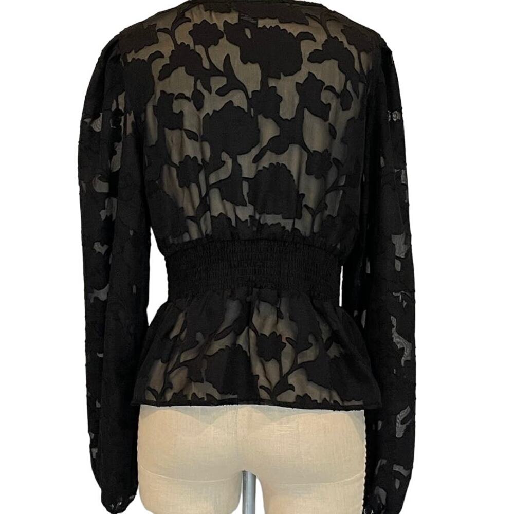 Sincerely Jules Black Floral Sheer Peplum Top - Picture 7 of 10